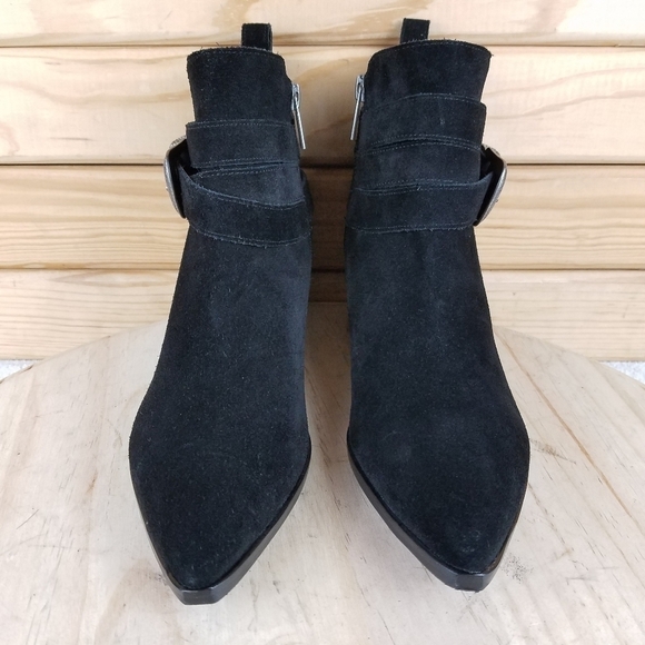 Marc Fisher 6.5 US Yandi Black Suede/Leather Ankle Boots Western Booties NEW - Picture 2 of 10